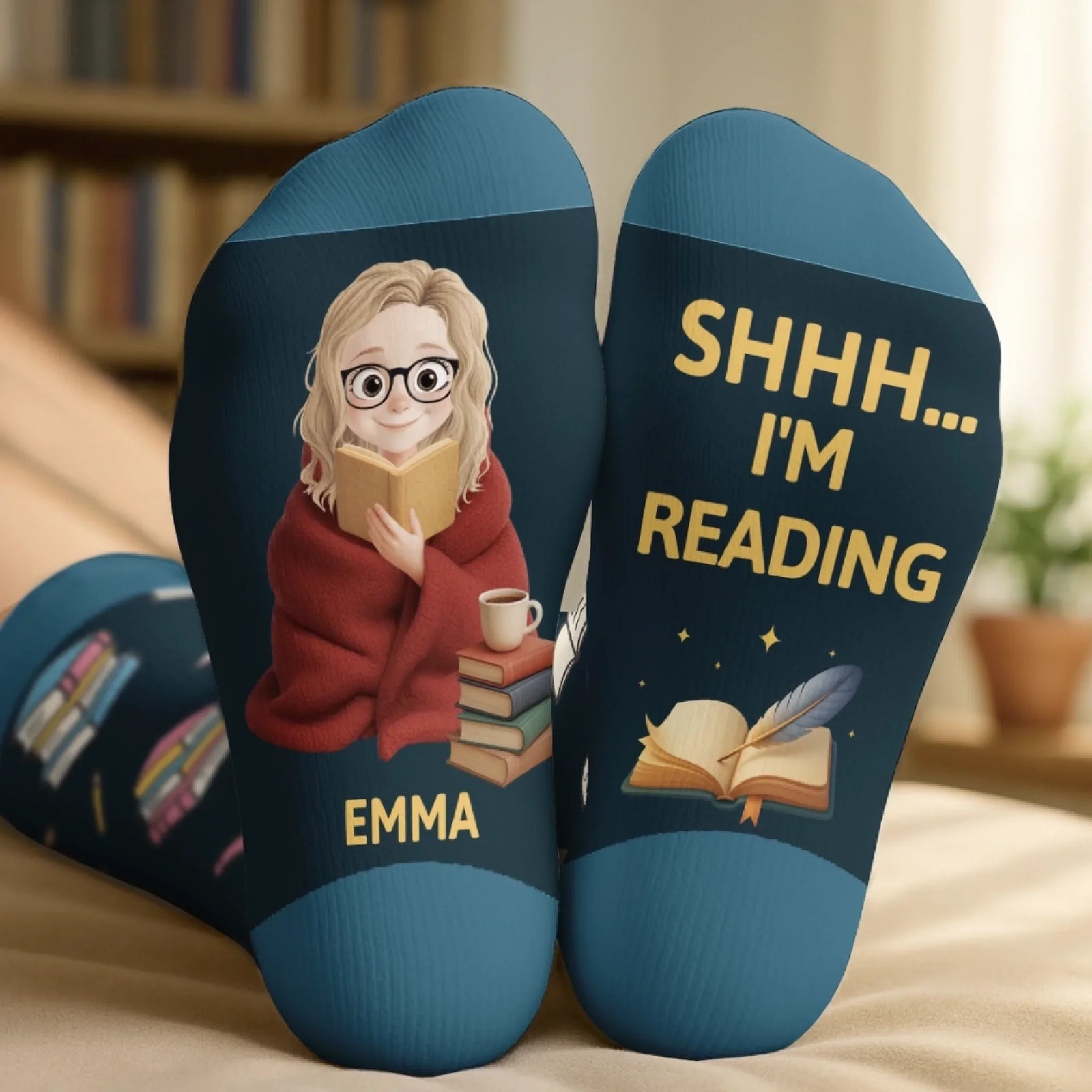 Custom Crew Socks - Personalized Bookish Gifts For Book Lovers, Bookworms, Readers - Leave Me Alone, I’m Bonding With Fiction